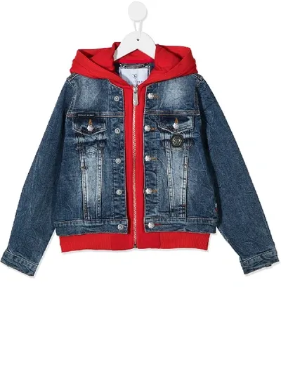 Philipp Plein Junior Kids' Teddy Bear Print Denim Jacket In Blue