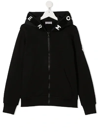 Moncler Teen Logo Print Hoodie In Black