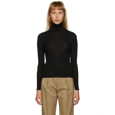 Saint Laurent Tonal Monogram Wool Turtleneck Sweater In Black