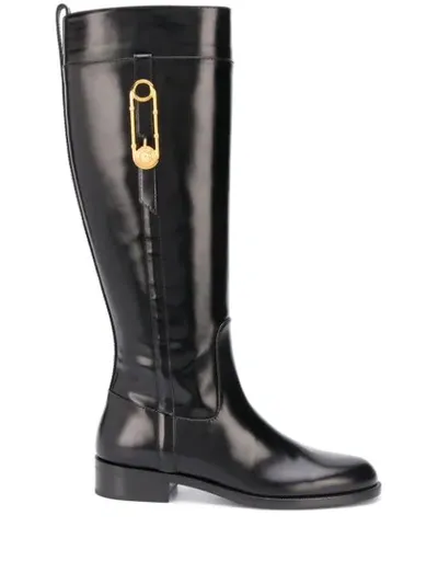 Versace 30mm Brushed Leather Tall Boots In Black