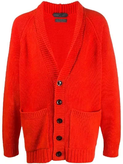 Ajmone Ribbed V-neck Cardigan In Red