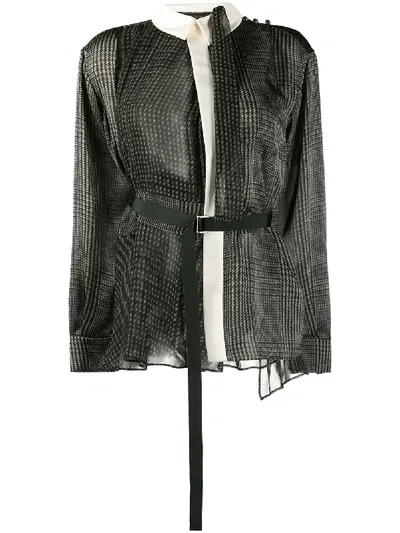 Sacai Check Print Sheer Panel Jacket In Black