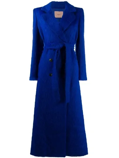 Twinset Belted Double Breasted Coat In Blue