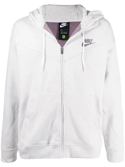 Nike Logo Print Zip-up Sweatshirt Hoodie In Grey