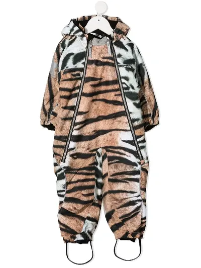 Molo Animal-print Hooded Babygrow In Brown