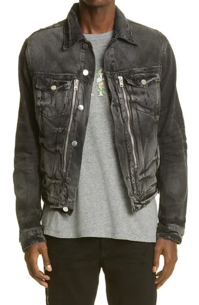 Amiri Black Denim Bandana Mx2 Trucker Jacket In Antique Blue