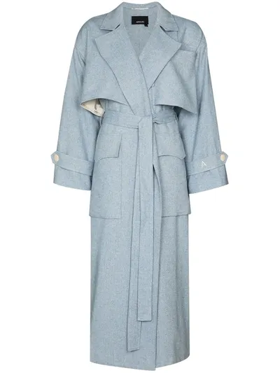 Anouki Oversized Wool Trench Coat In Light Blue