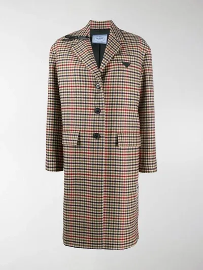 Prada Houndstooth Single-breasted Coat In Neutrals