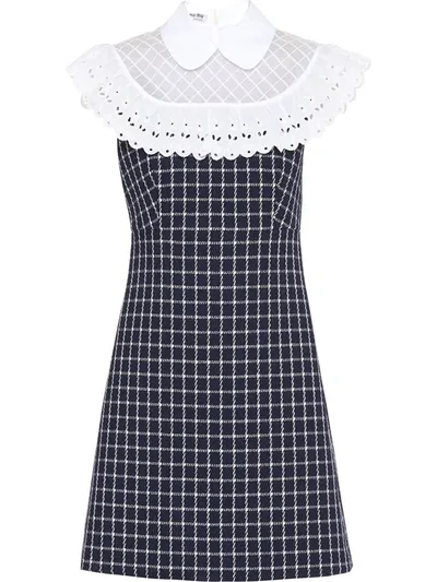 Miu Miu Lace Check Print Dress In Blue