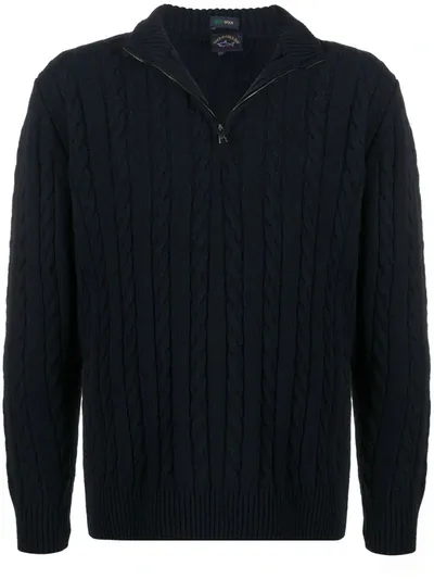 Paul & Shark Ribbed-knit Zipped Jumper In Blue