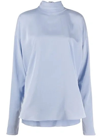 Brunello Cucinelli Long-sleeve Roll Neck Blouse In Blue