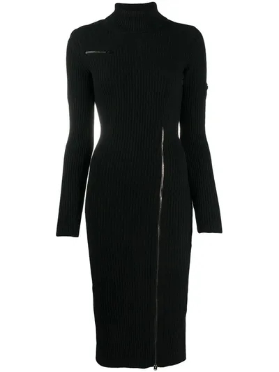 Tom Ford Zip-detailed Ribbed Wool-blend Turtleneck Dress In Black