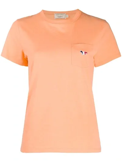 Maison Kitsuné Logo Embroidered Crewneck T-shirt In Orange