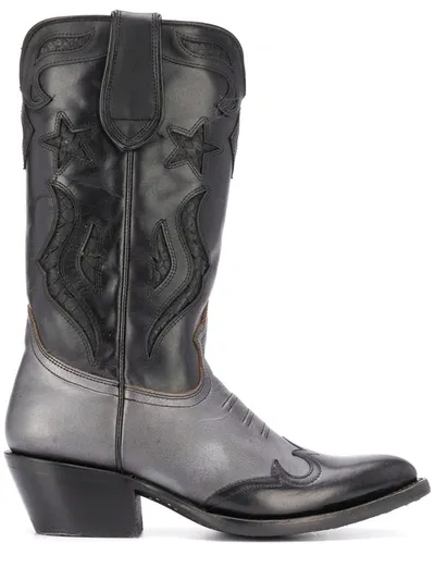 Ash Embossed Cowboy Boots In Black