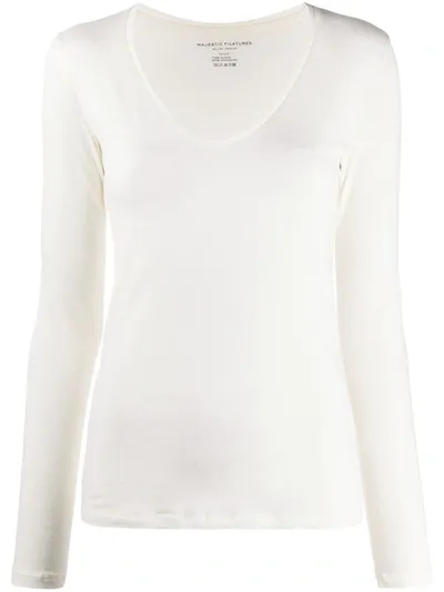 Majestic Long Sleeved Scoop Neck Top In Neutrals