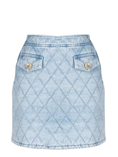 Alessandra Rich Quilted Denim Mini Skirt In Blue