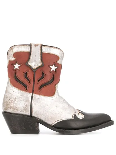 Ash Distressed Western Boots In Silver