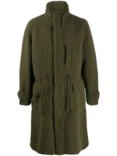 Stand Studio High-neck Faux Shearling Coat In Green