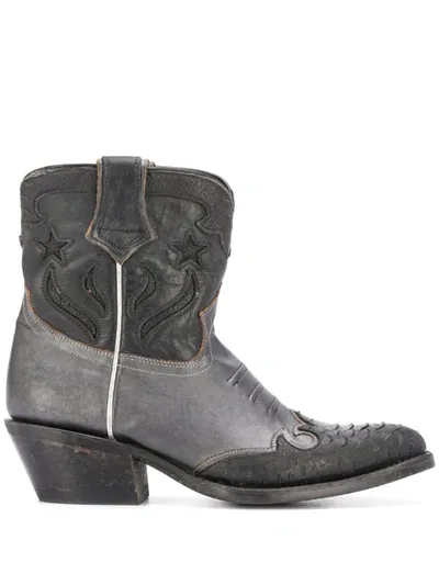 Ash Embossed Cowboy Boots In Black