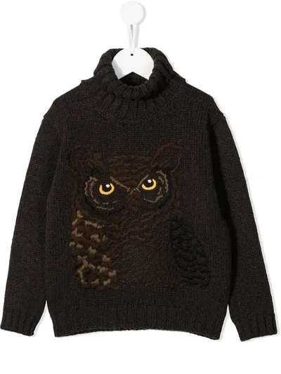 Dolce & Gabbana Kids' Owl Roll-neck Jumper In Grey