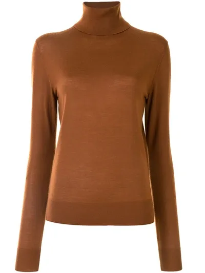 Joseph Fine Knit Roll-neck Jumper In Brown