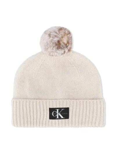 Calvin Klein Kids' Pompom Knitted Hat In Neutrals