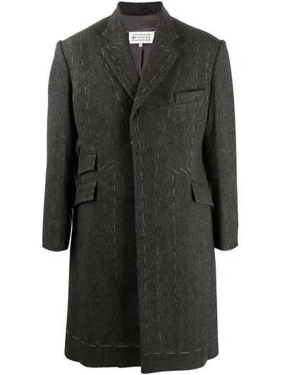 Maison Margiela Contrast Stitching Wool Coat In Black