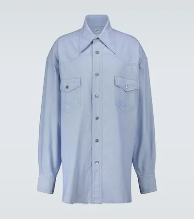 Marni Distressed Oversized Western Shirt In Blue