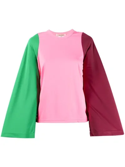 Comme Des Garçons Tri-colour Wide Sleeve Top In Pink