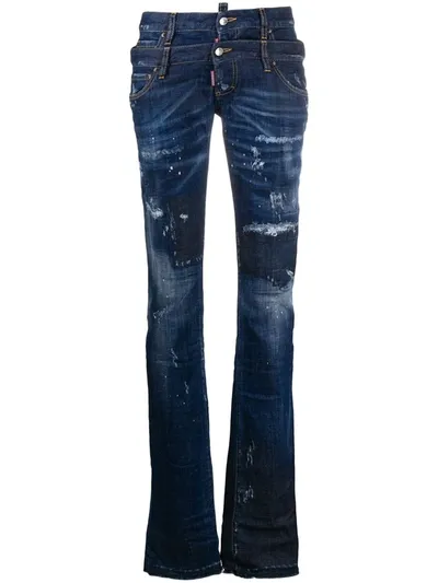 Dsquared2 Schmale Distressed-jeans In 蓝色