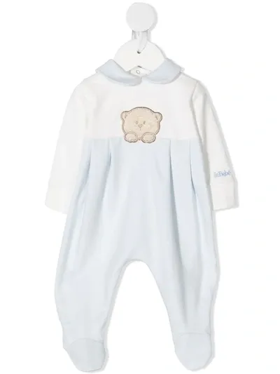 Le Bebé Enfant Bi-colour Velour Babygrow In Blue