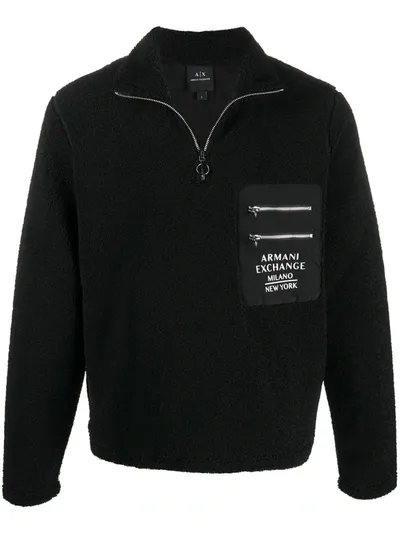 Armani Exchange Turtleneck Fleece Sweatshirt In Black