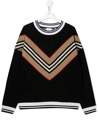 Burberry Teen Icon Stripe Panelled Jumper In Black