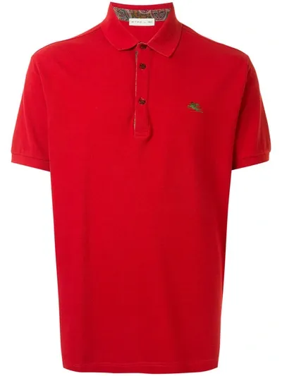 Etro Embroidered-logo Short-sleeved Polo Shirt In Red