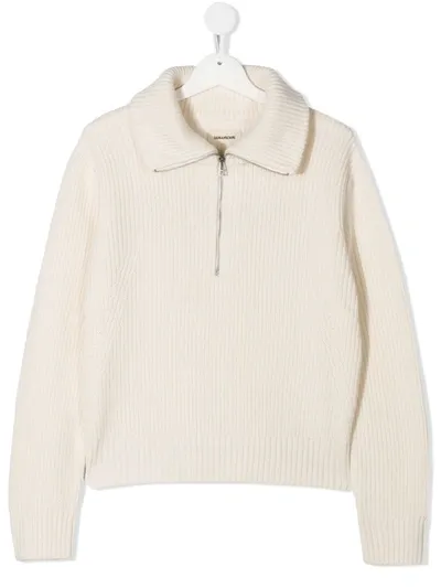 Zadig & Voltaire Teen Knitted Zip-up Top In Neutrals