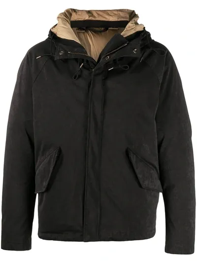 Ten C Long Sleeve Hooded Coat In Schwarz