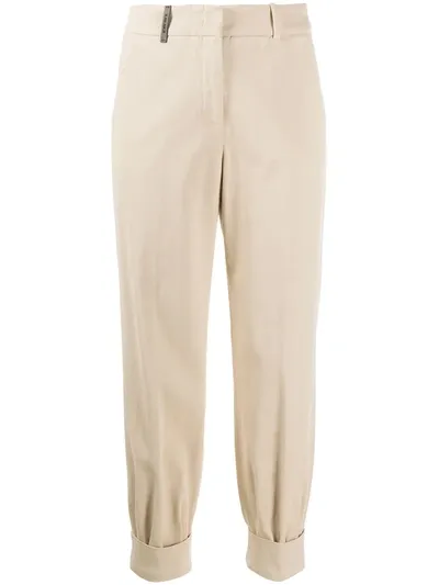 Peserico Turn-up Cuff Cotton Trousers In Neutrals