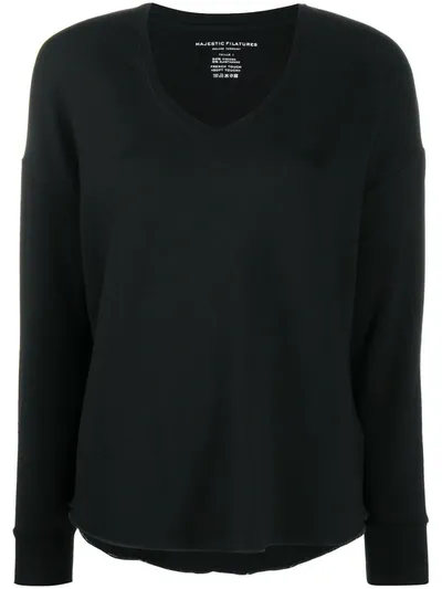 Majestic V-neck Long-sleeve T-shirt In Schwarz