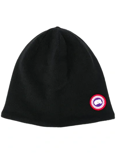 Canada Goose Fine-knit Logo Beanie In Black