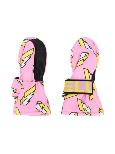 Stella Mccartney Kids' Lightning Bolt-print Ski Gloves In Pink