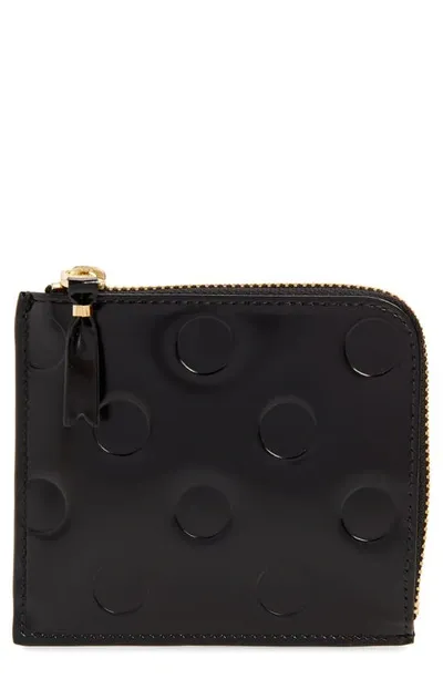 Comme Des Garçons Dot Embossed Zip Around Leather Wallet In Black