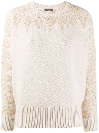 Peserico Metallic Embroidered Crew-neck Jumper In Neutrals