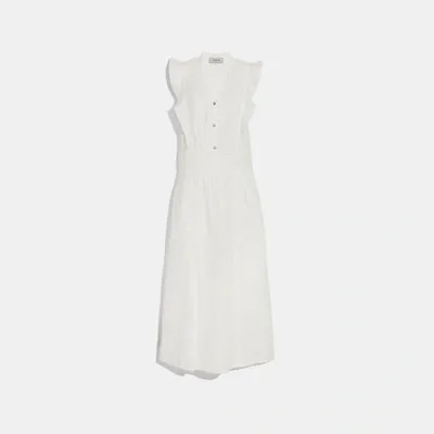 Coach Broderie Anglaise Maxi Dress In Beige - Size 10 In White