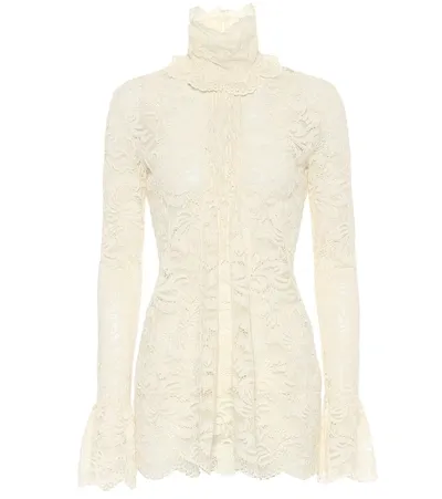 Rabanne Pintucked Scalloped Lace Blouse In White