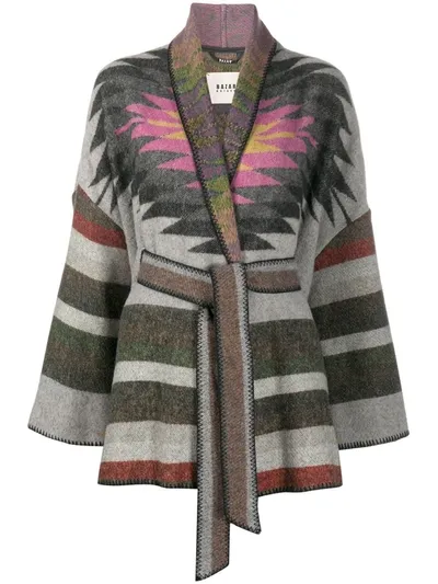 Bazar Deluxe Geometric-print Belted Cardi-coat In Purple