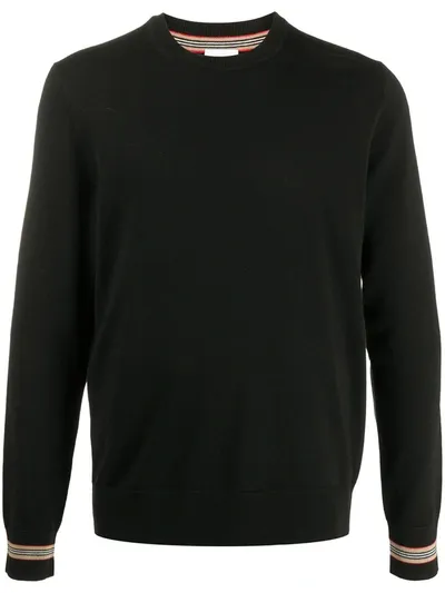 Burberry Icon-stripe Fine-knit Jumper In Schwarz