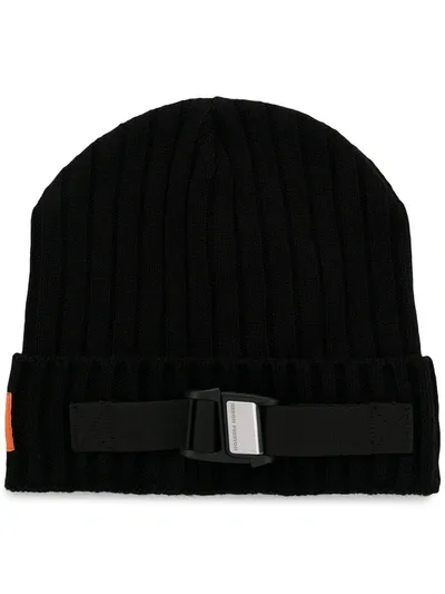 Heron Preston Buckle-detail Ribbed Beanie In Black