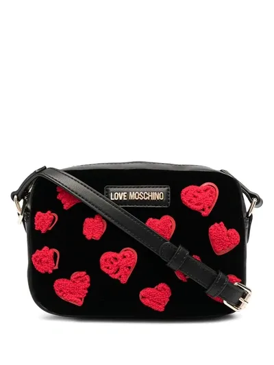 Love Moschino Embroidered Heart Cross Body Bag In Black