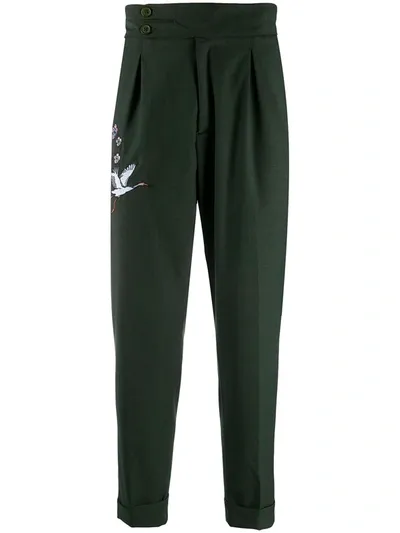 Family First Embroidered Cropped Trousers In Green