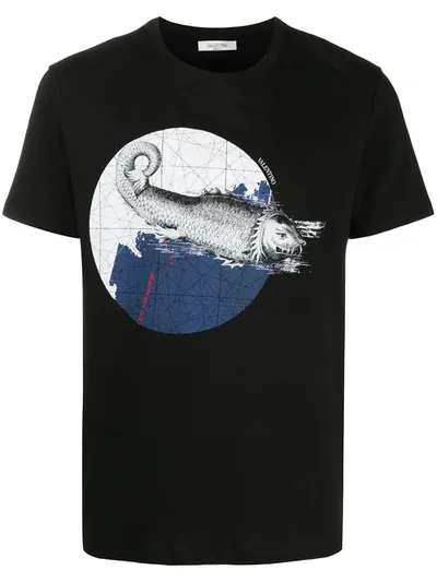 Valentino Marine Print T-shirt In Black